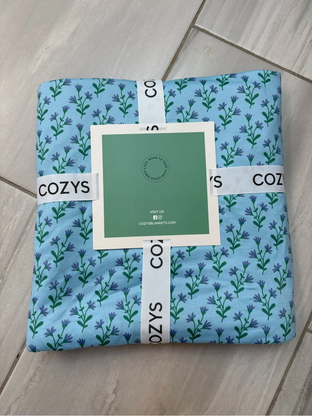 COZYS Light Blue Modal Stretch Knit Blanket with Green & Purple Floral Print 🪻